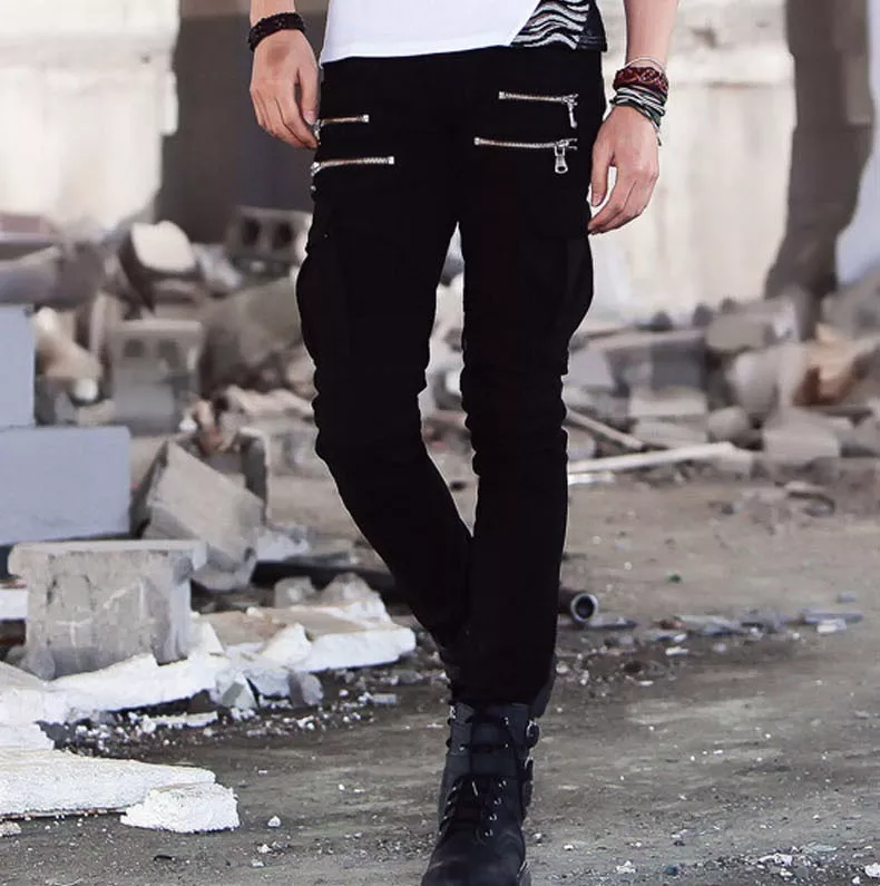 Grüne Skinny-Biker-Cargojeans für Herren-Black 2024
