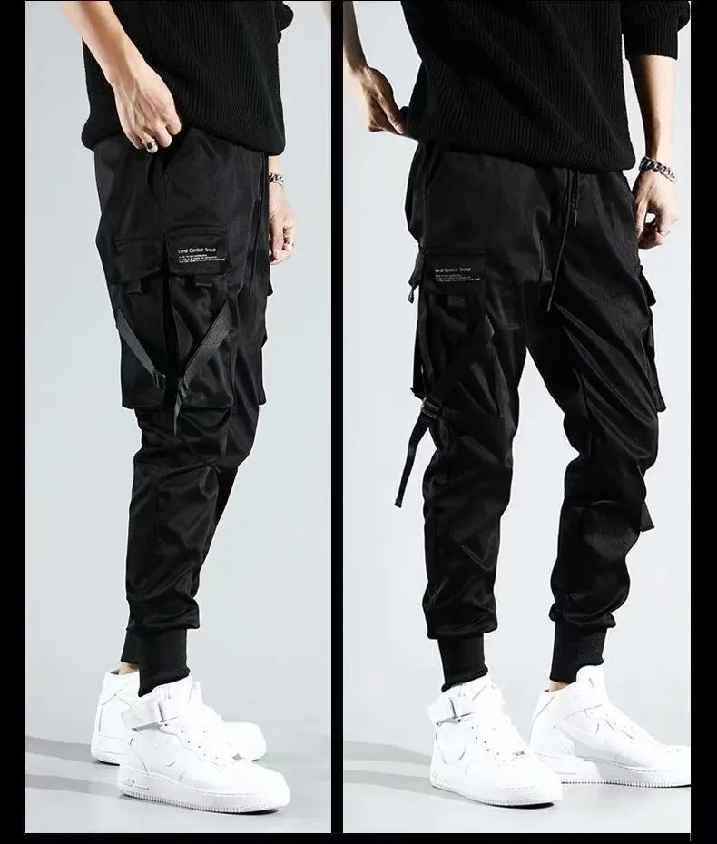 Hochwertige schwarze Cargohose im originalen Streetwear-Stil-Cargo Hose- back