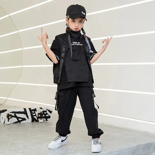 Streetstyle für Kinder: robuste schwarze Cargohose-Cargo Hose -32