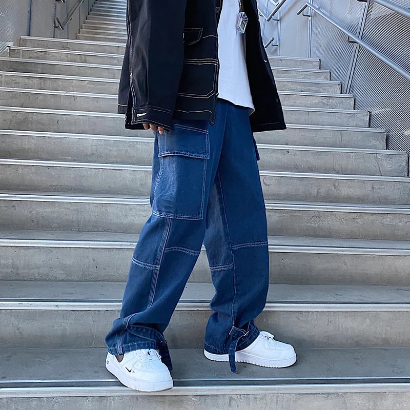 Schwarze Cargo-Jeans mit weitem Bein im Hip-Hop-Stil-Carho Hose - 544