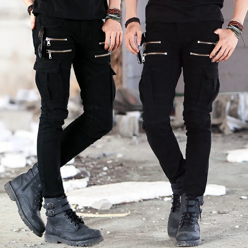 Grüne Skinny-Biker-Cargojeans für Herren-Cargo Hose - black