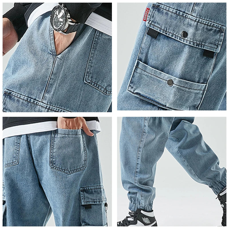 Herren Cargo-Jeans in Blau und Schwarz