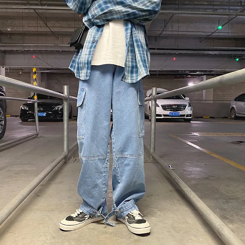 Schwarze Cargo-Jeans mit weitem Bein im Hip-Hop-Stil-Carho Hose - 75