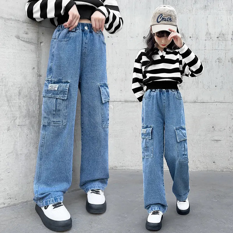 Weite Cargo-Jeans für Mädchen: Komfort und Eleganz vereint-Cargo Hose- 24