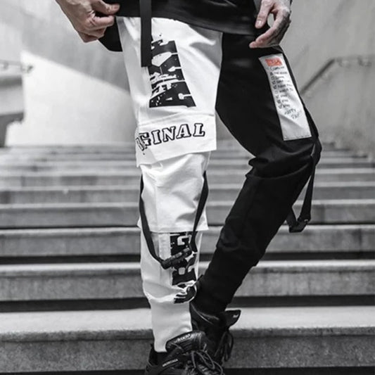 Schwarz-weiße Cargohose für Herren-Cargo Hose - 7