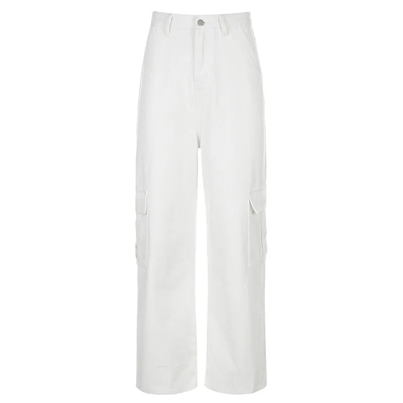 Eleganter Karottenschnitt: moderne Cargohose für Damen in Weiß-Cargo Hose -
