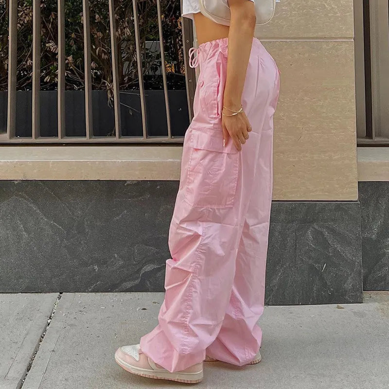 Eleganz in Bewegung: Damen-Cargohosen in Pink, Weiß und Schwarz-Cargo Hose - 55