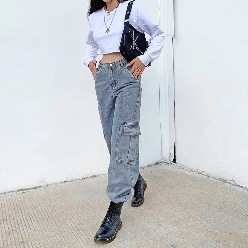 Unabhängiger Stil und Komfort: Cargo-Jeans für Damen-Cargo Hose- 4