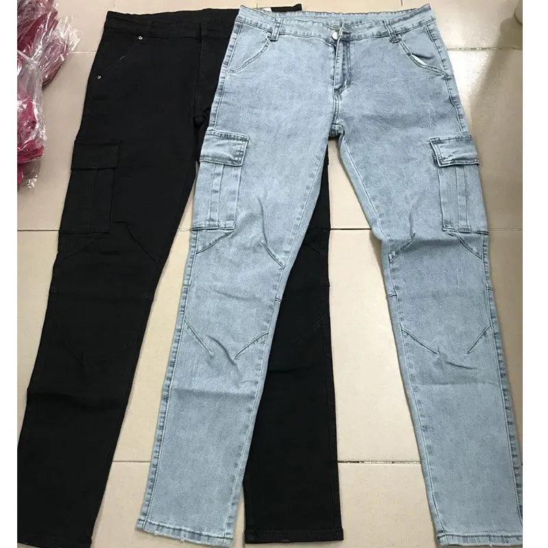 Cargo-Slim-Jeans für Herren: Stilvoller Komfort in Blau und Schwarz-Cargo Hose - 546