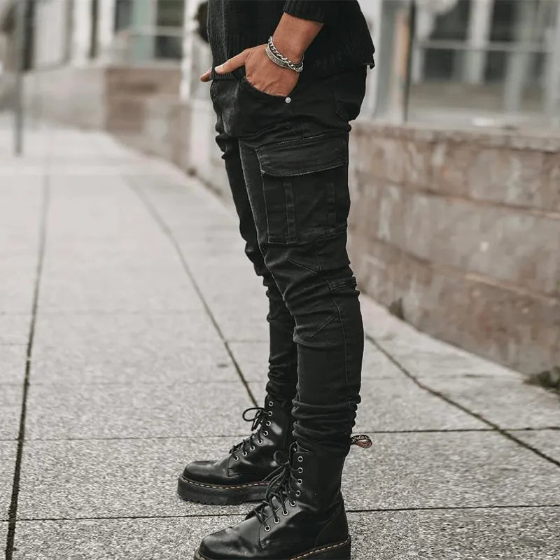 Cargo-Slim-Jeans für Herren: Stilvoller Komfort in Blau und Schwarz-Cargo Hose -