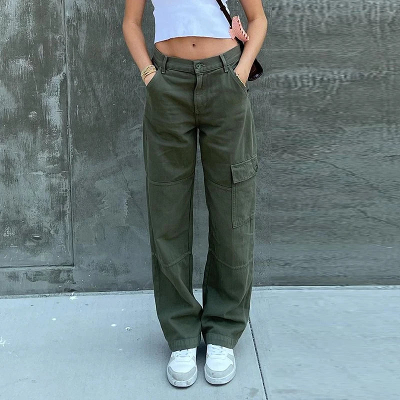 Attraktive grüne Cargojeans für Damen-Cargo Hose -