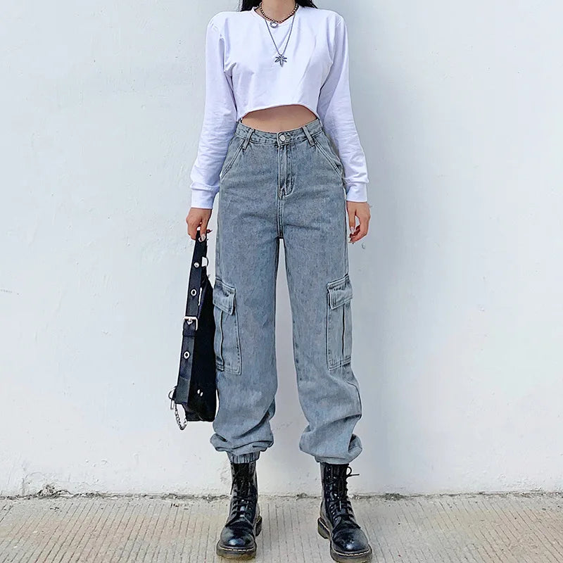 Unabhängiger Stil und Komfort: Cargo-Jeans für Damen-Cargo Hose- 7