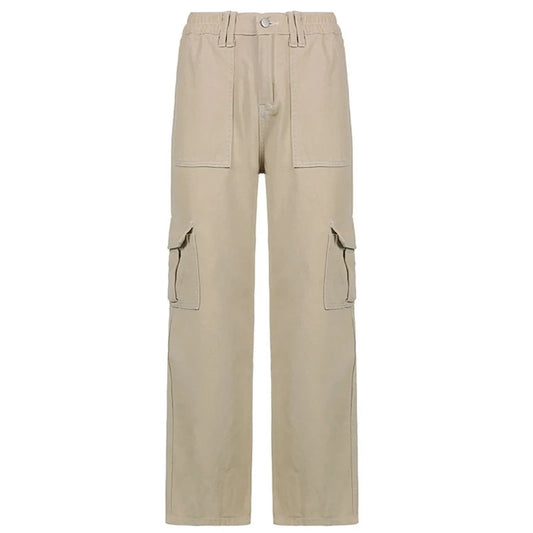Lässige Beige Cargojeans für Damen-Cargo Hose-4