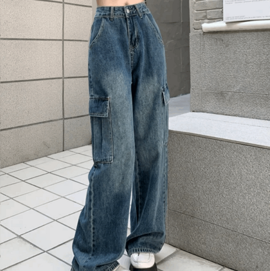 Trendige High-Waist-Cargojeans für Damen-Cargo Hose -2
