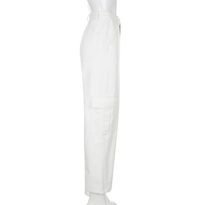 Eleganter Karottenschnitt: moderne Cargohose für Damen in Weiß-Cargo Hose - 