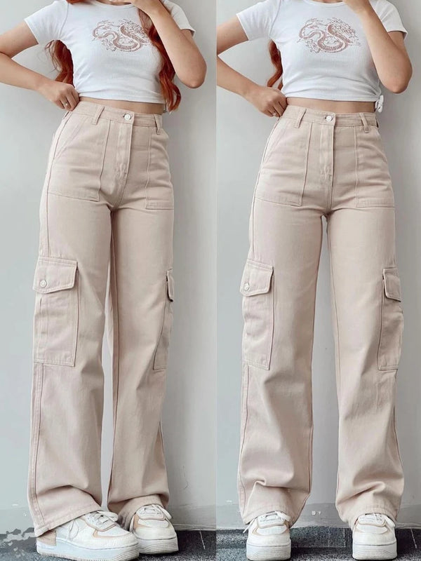 Cargo Pantalon Beige für Damen – Vintage Streetwear Look-CARGO-HOSE--21