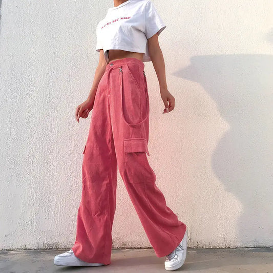 Trendige Eleganz in Pink: Cord-Cargohosen für Damen-Cargo Hose -