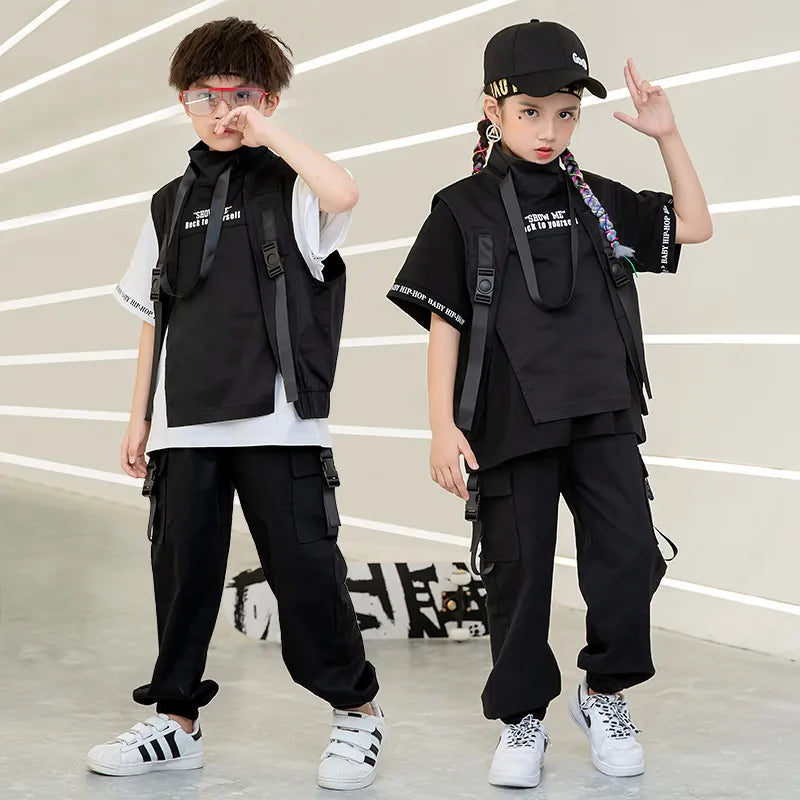 Streetstyle für Kinder: robuste schwarze Cargohose-Cargo Hose -6415