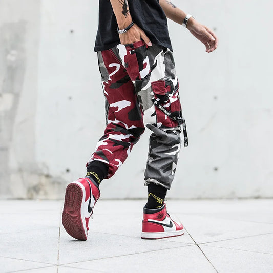 Rote und graue Camouflage-Cargohose für Herren-Cargo Hose- 2