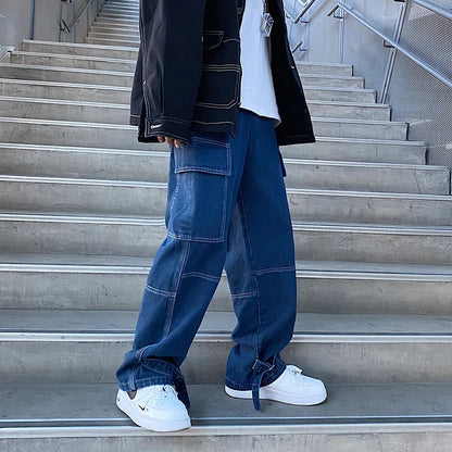 Schwarze Cargo-Jeans mit weitem Bein im Hip-Hop-Stil-Carho Hose - 544