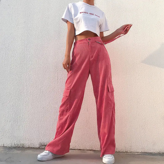Trendige Eleganz in Pink: Cord-Cargohosen für Damen-Cargo Hose -39
