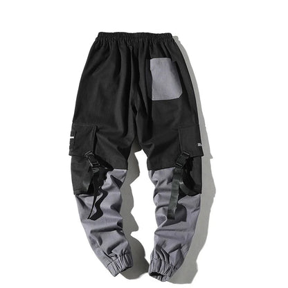 Grau/Schwarze Cargohose mit Gürtel für Herren-Cargo Hose-5424