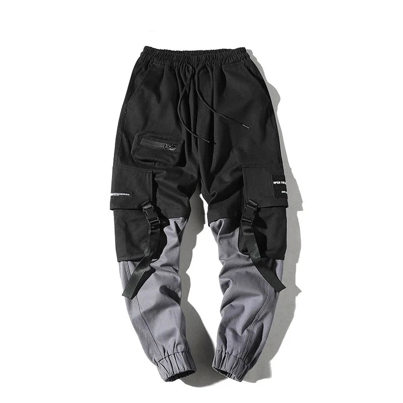 Grau/Schwarze Cargohose mit Gürtel für Herren-Cargo Hose-2024