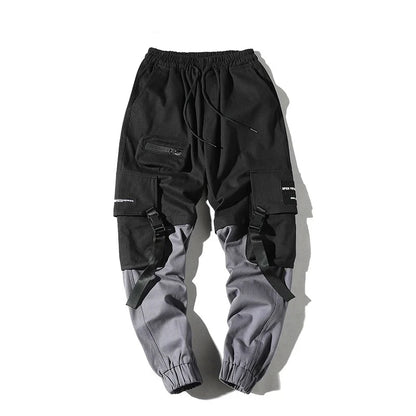 Grau/Schwarze Cargohose mit Gürtel für Herren-Cargo Hose-2024