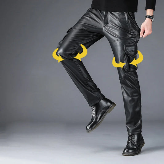 Schwarze Cargohose aus Kunstleder-Cagor HOse - 852