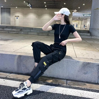 Erleben Sie den Sommer mit Stil – schwarze Cargohosen für Damen!-Cargo Hose -71