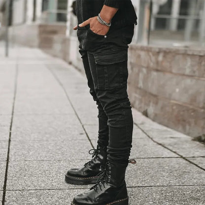 Cargo-Slim-Jeans für Herren: Stilvoller Komfort in Blau und Schwarz-Cargo Hose - 