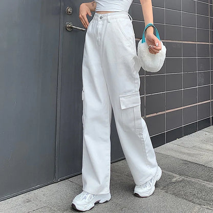 Eleganter Karottenschnitt: moderne Cargohose für Damen in Weiß-Cargo Hose - 254