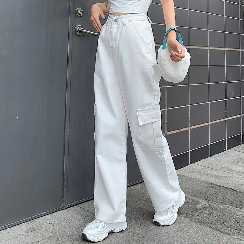 Eleganter Karottenschnitt: moderne Cargohose für Damen in Weiß-Cargo Hose - 254