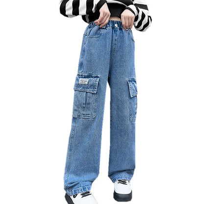 Weite Cargo-Jeans für Mädchen: Komfort und Eleganz vereint-Cargo Hose- 52
