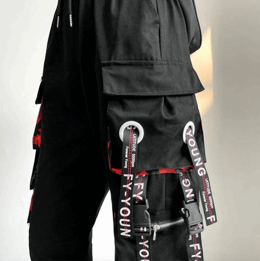 Damen-Cargohose mit Trägern und roten Details-Cargo Hose - 25