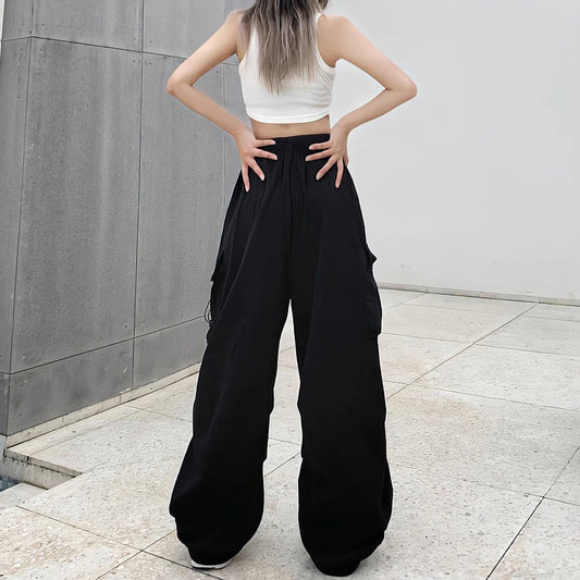 Stylischer Gothic-Look: Schwarze Damen-Cargohose-Cargo Hose - 2